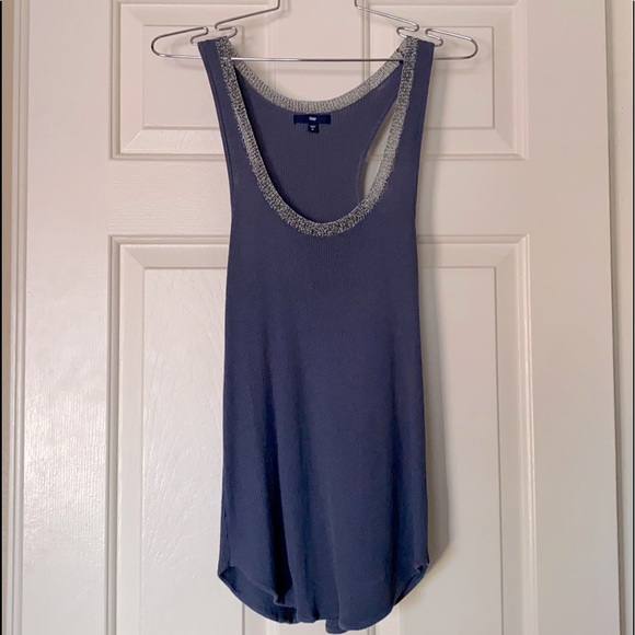 GAP Tops - Grey tank with silver metallic around neckline by GAP
